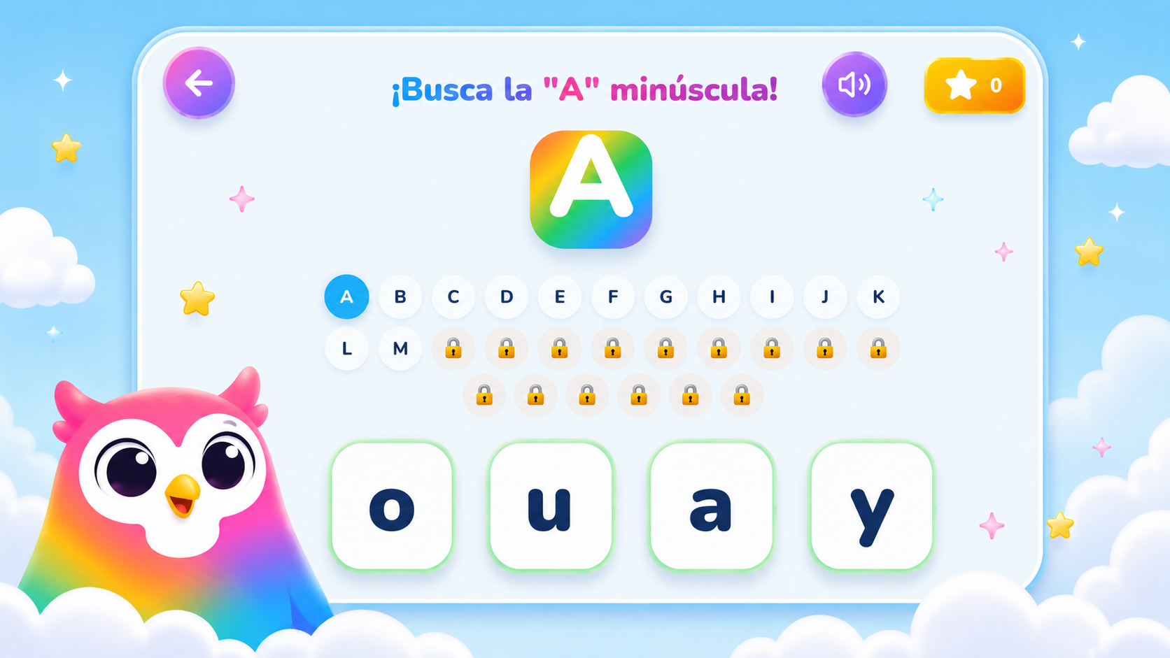Juego de buscar la minúscula: el niño debe emparejar la letra mayúscula con su minúscula